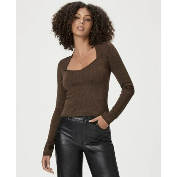 Paige Brown Genieve Metallic Glitter Cutout Sweater M - Picture 1 of 11